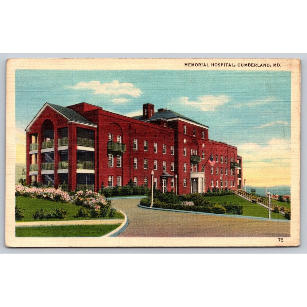 1943 Memorial Hospital Cumberland MD Linen Postcard Heart Condition Message WWII